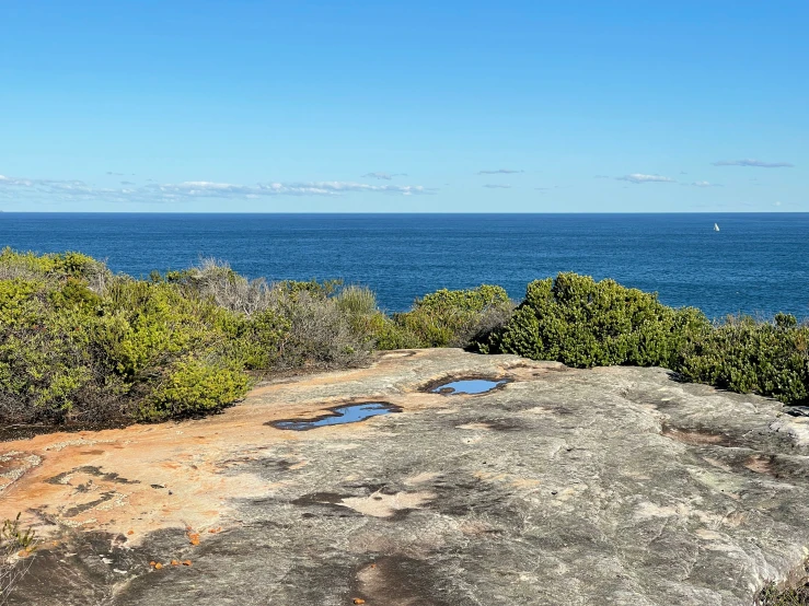 the po shows a view of a bay with very blue water