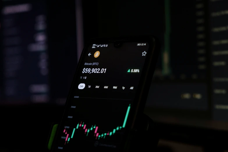 a phone on a dock with a forex chart