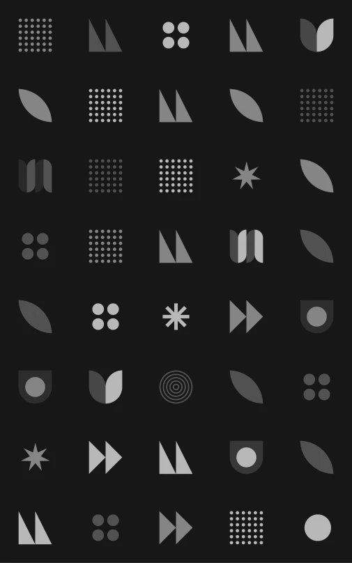 black and white abstract shapes with one black background