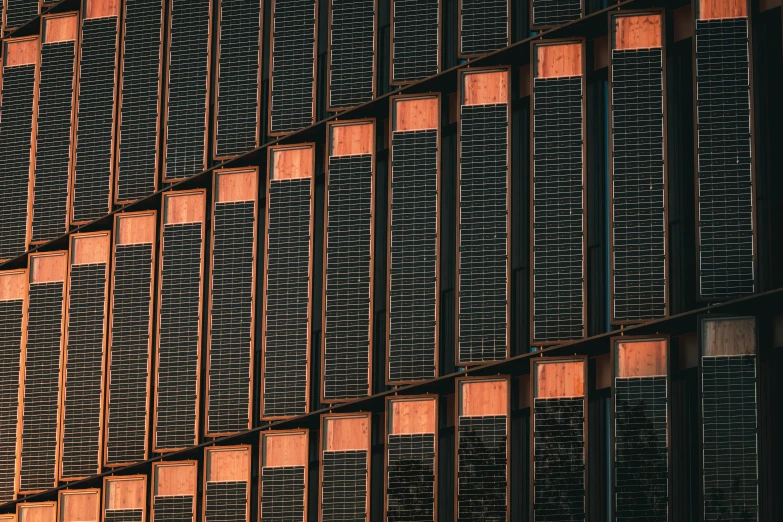 the wall is full of rows of blinds