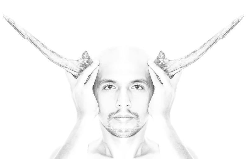 a drawing of a man with two horns on his head