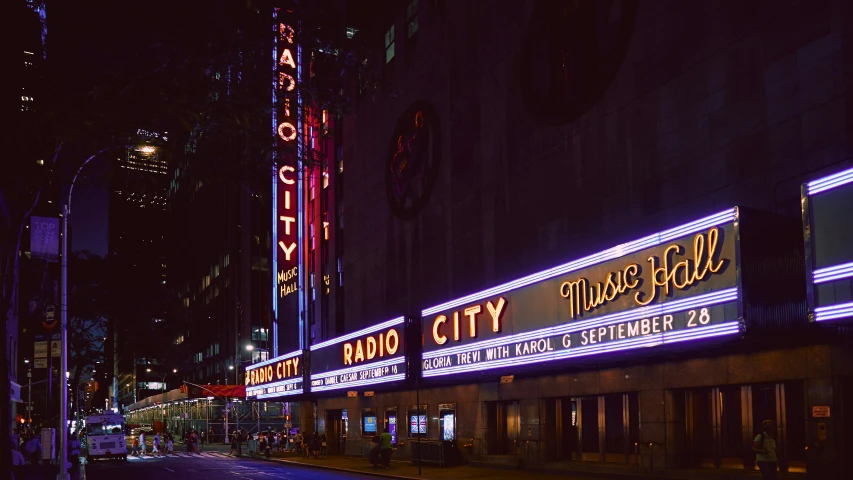 an outside view of the city restaurant at night