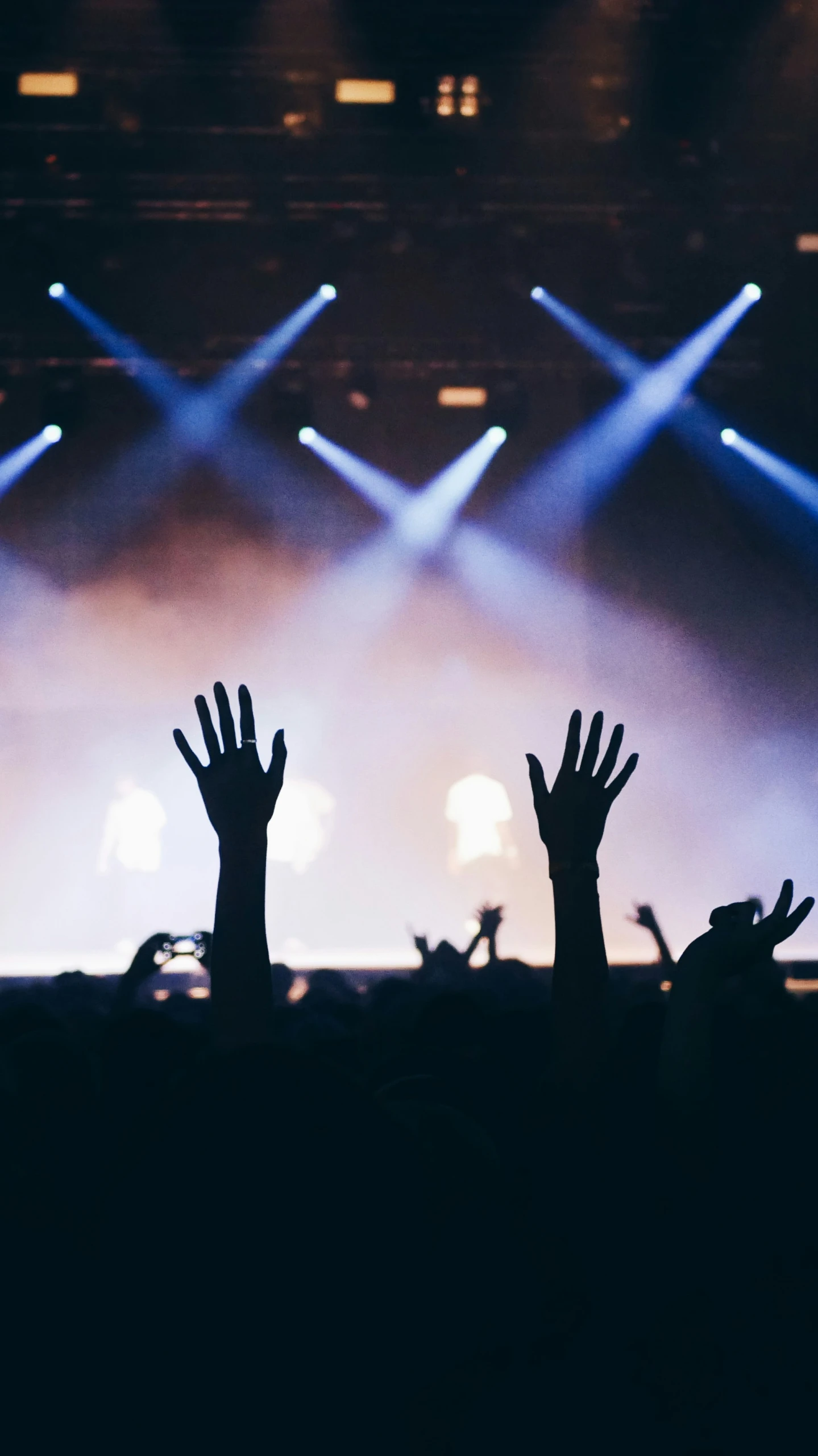 hands up to some lights in front of spectators