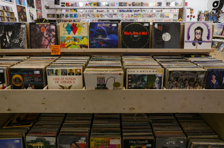 rows of cd's for sale in a store