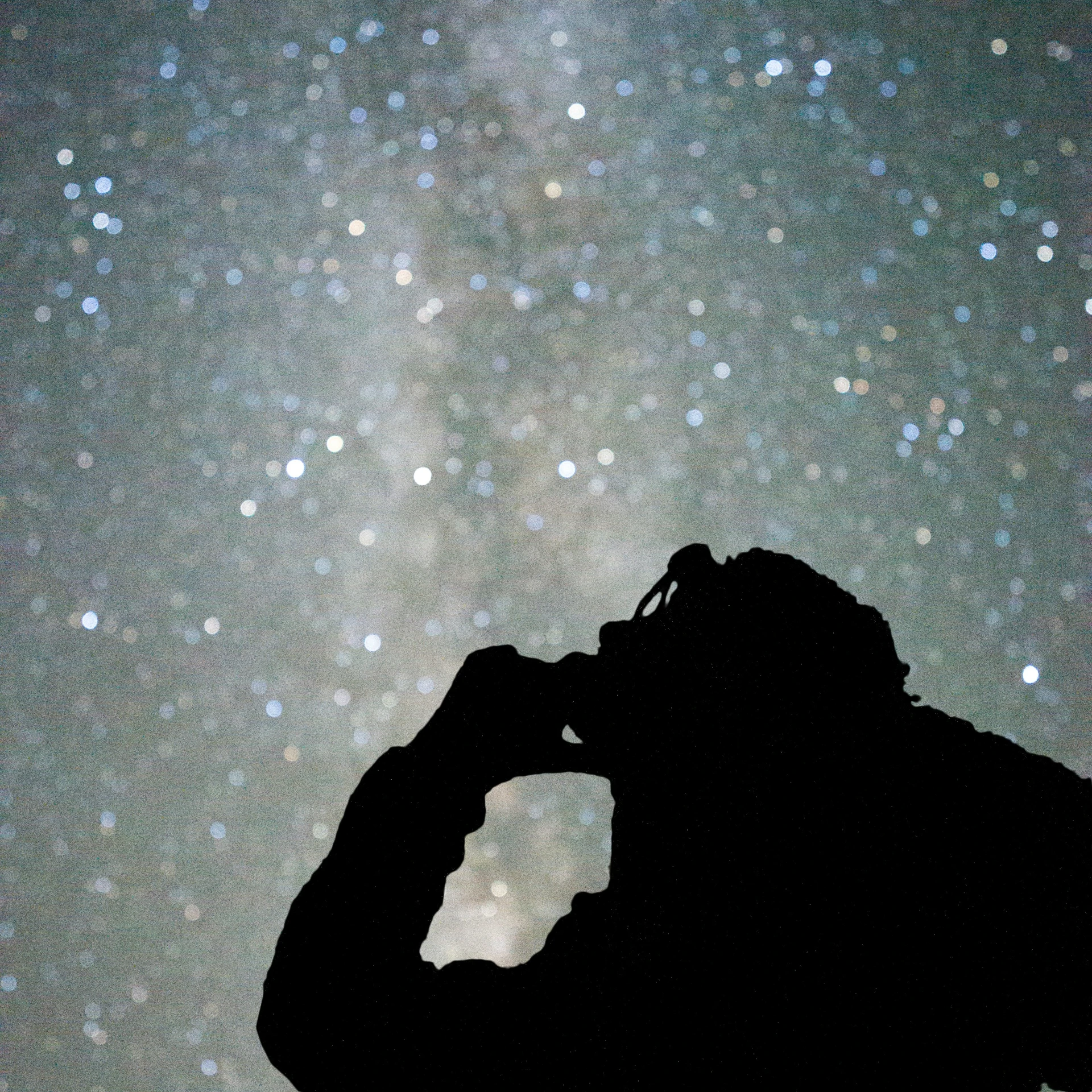 the silhouette of a person with a cellphone on