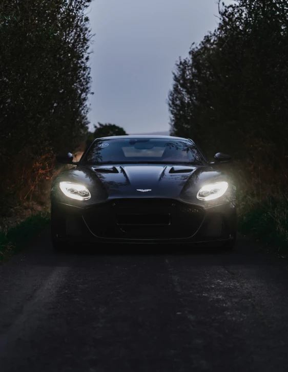 a black car driving through some bushes