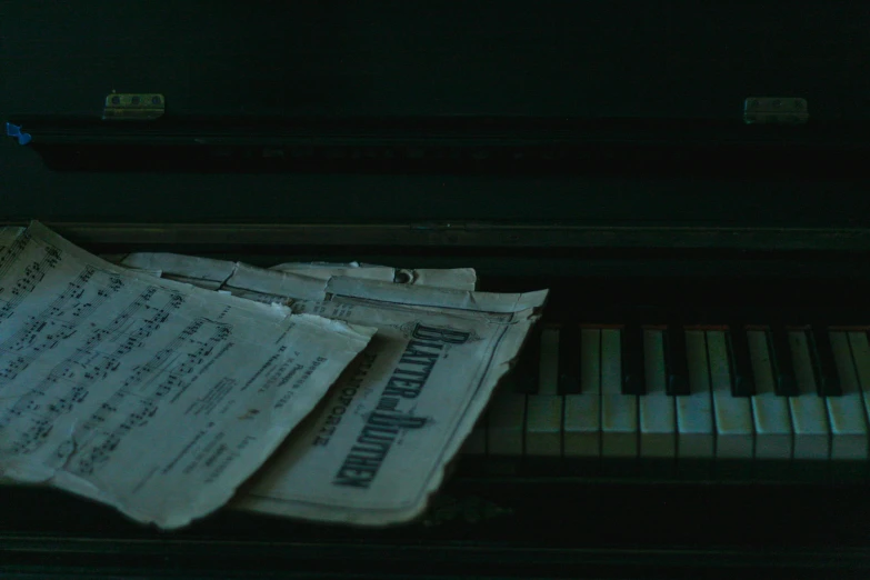 the piano is full of sheet music paper