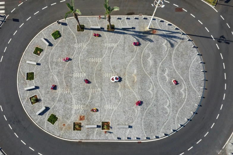 top view of a circle on the road intersection