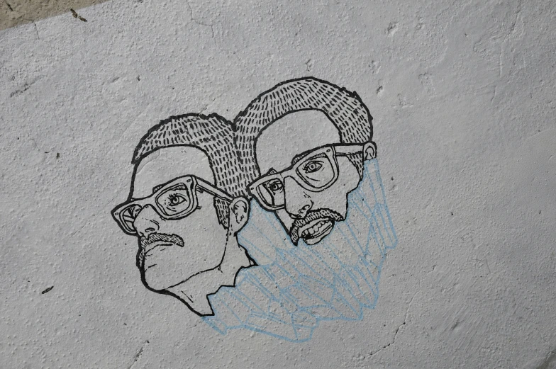 drawing of man and woman wearing glasses in the style of a skull