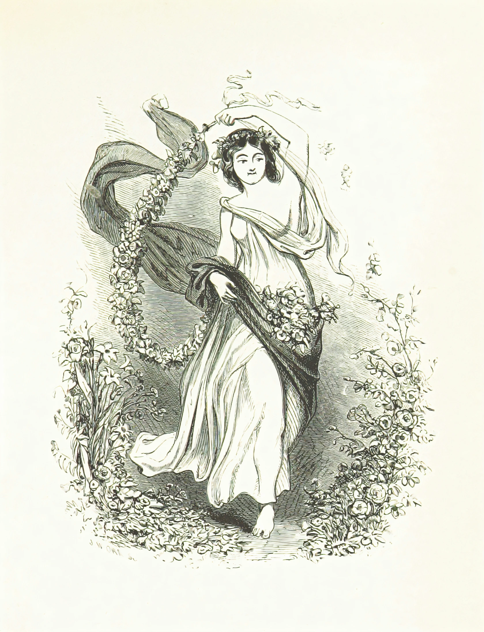 a drawing of a woman holding a bird