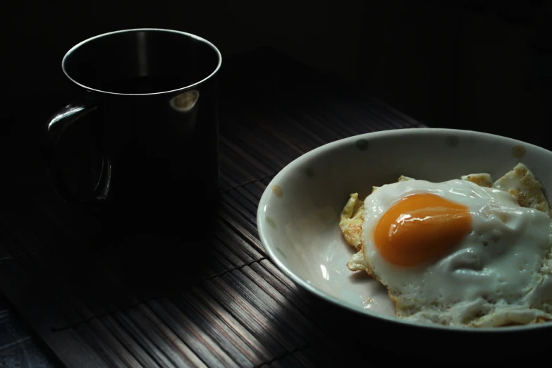 a bowl and a coffee cup that are sitting on a table