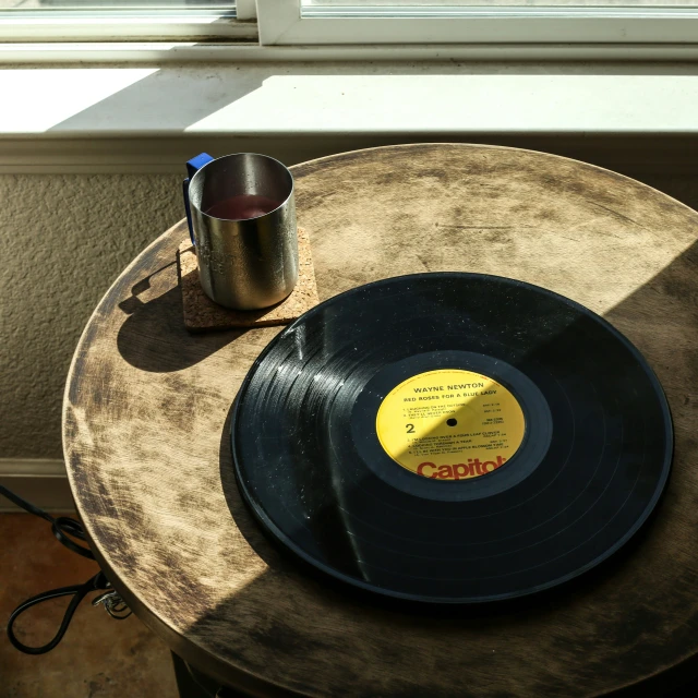 a vinyl record is resting on a table