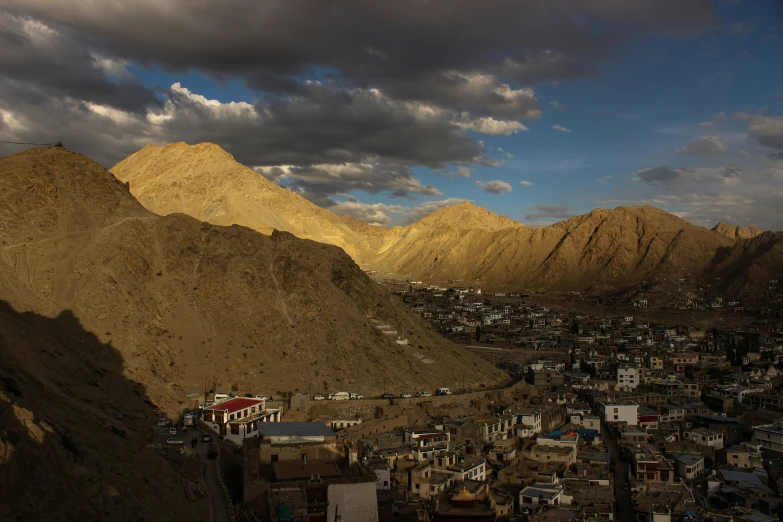 a small town nestled in the mountains below