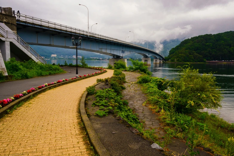 the road beside the river is curving