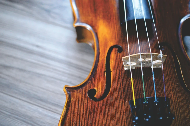 an old violin with strings and a bow