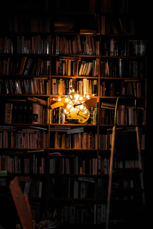 a large book case with many books on it