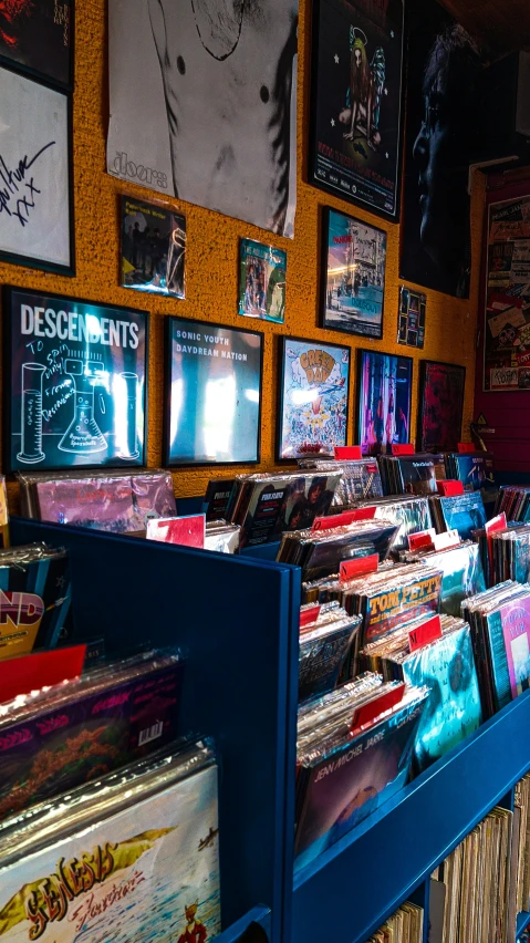 an image of record player store display shelves