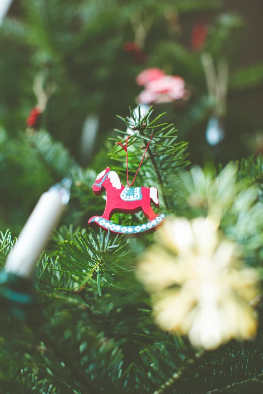 a christmas ornament is on top of a christmas tree