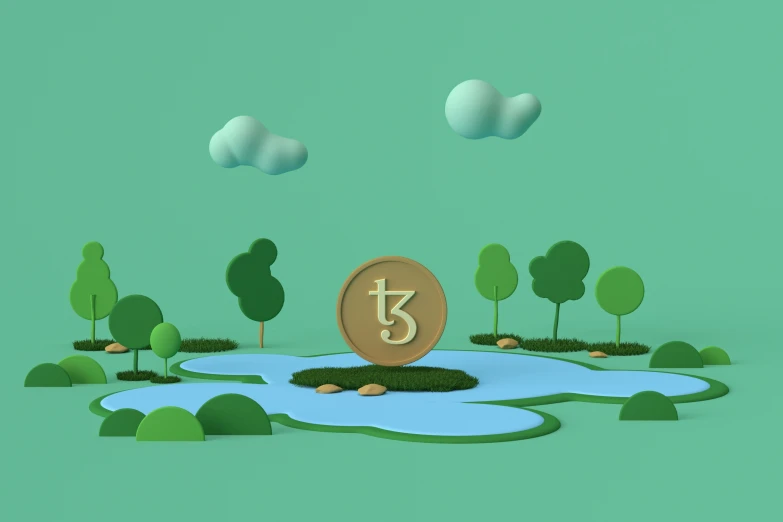 a green island with trees and a golden twenty five symbol