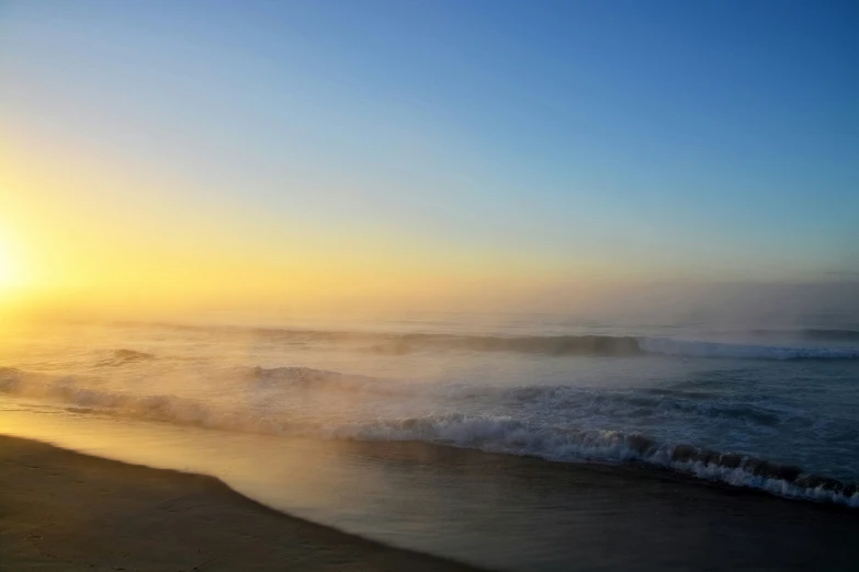 the ocean as sun sets in front of the waves