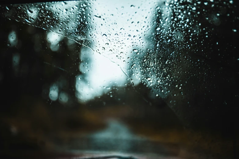 rainy day in the country with street and road view through window