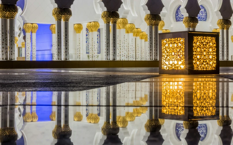 a shrine and lantern with decorative decoration on the floor