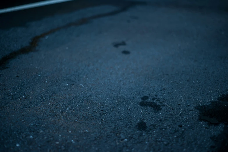 several footprints are visible on the ground of a street