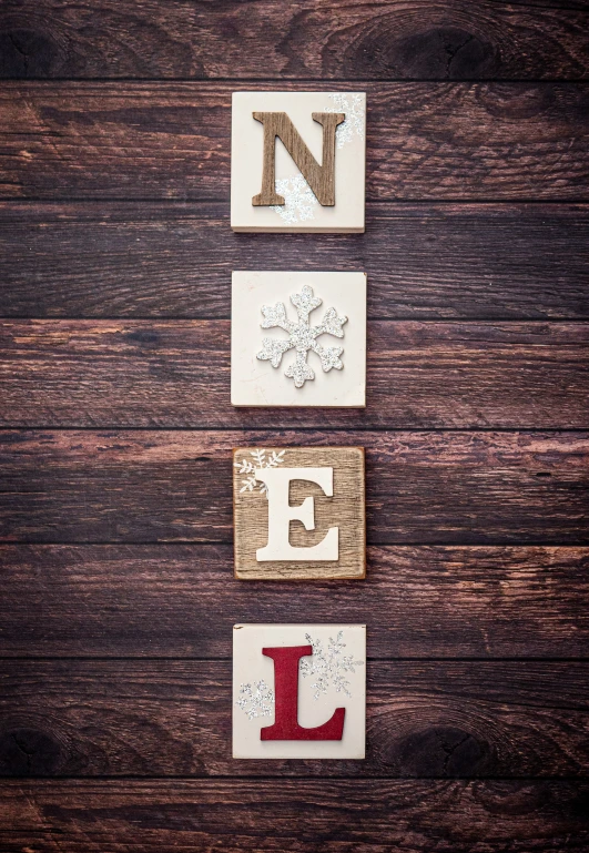 wooden letters spelling out the word joy on a brown wooden background