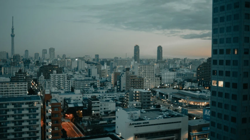 the skyline from an upper floor apartment building