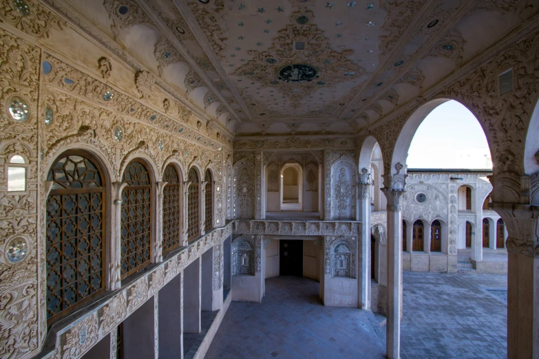 this is a large room with arched windows