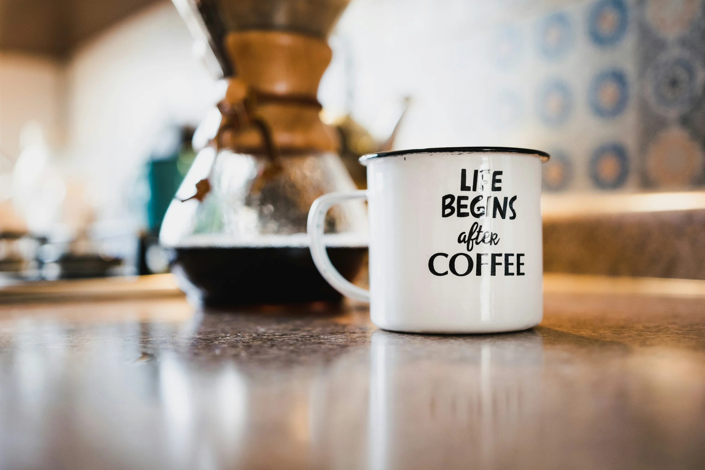 this coffee mug sits on the counter