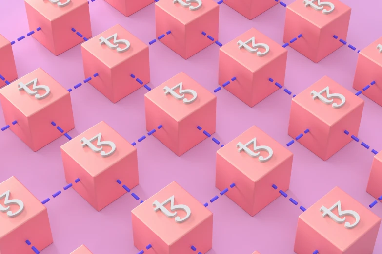 pink squares with white numbers arranged on them