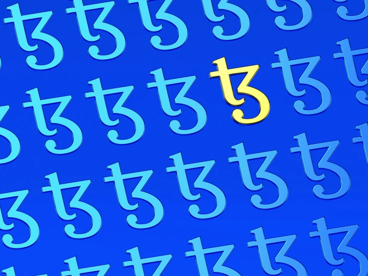a blue and yellow background with numbers and letters in english