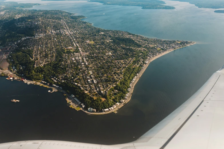 the aerial view of the area with a small island in it