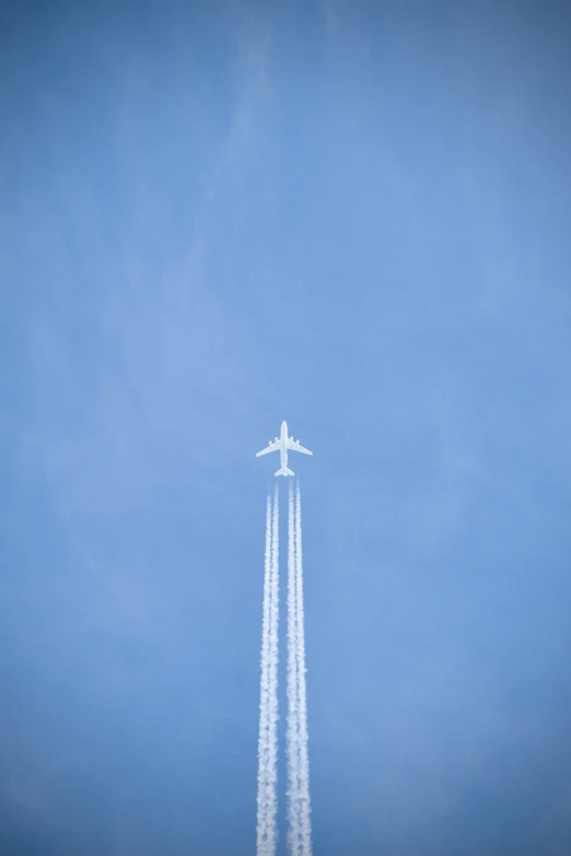 a airplane is flying in a clear blue sky