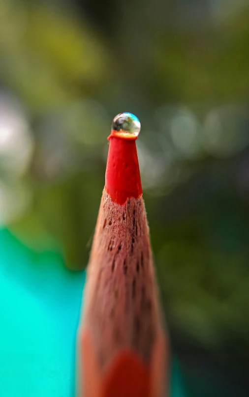 a red pencil with a reflection on it