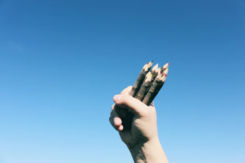 a hand holding up an odd type of object with it's fingers
