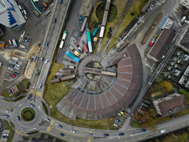 an aerial view of a parking lot in the city