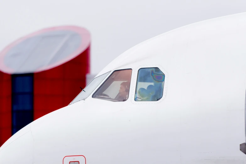 the front view of an airplane with its nose open