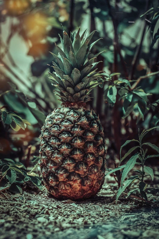 a pineapple is sitting among a group of trees