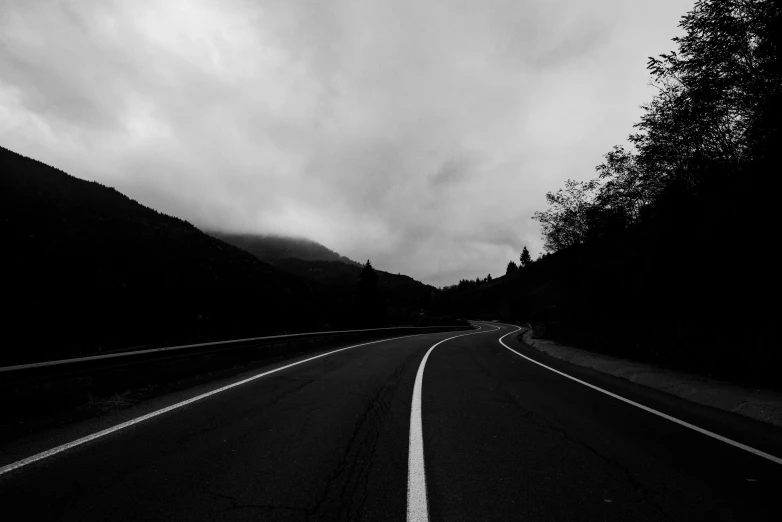 black and white po of road in the middle of the wilderness