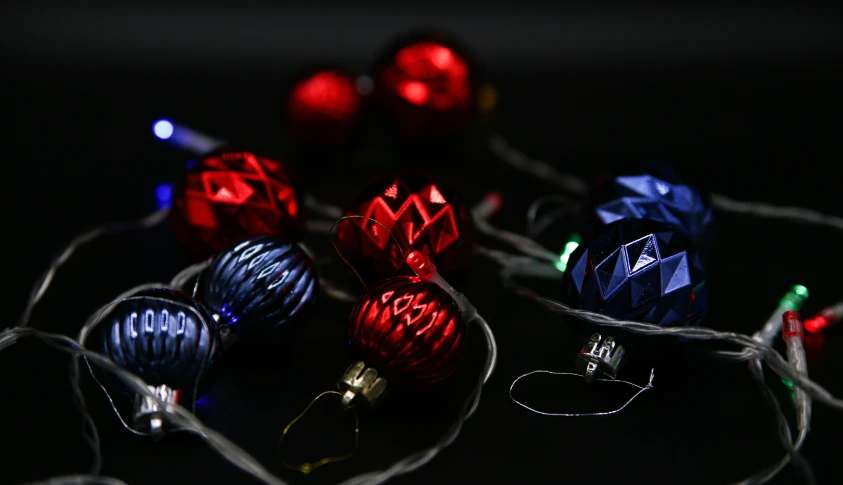 multi colored ornaments with white and green wire