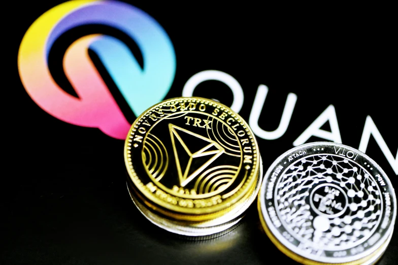 two different cryptos in front of a logo