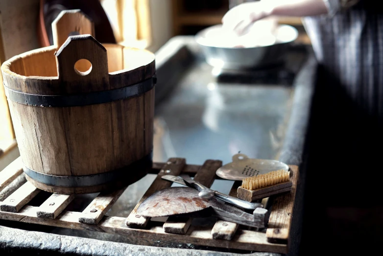 wood work with tools sitting on top of it