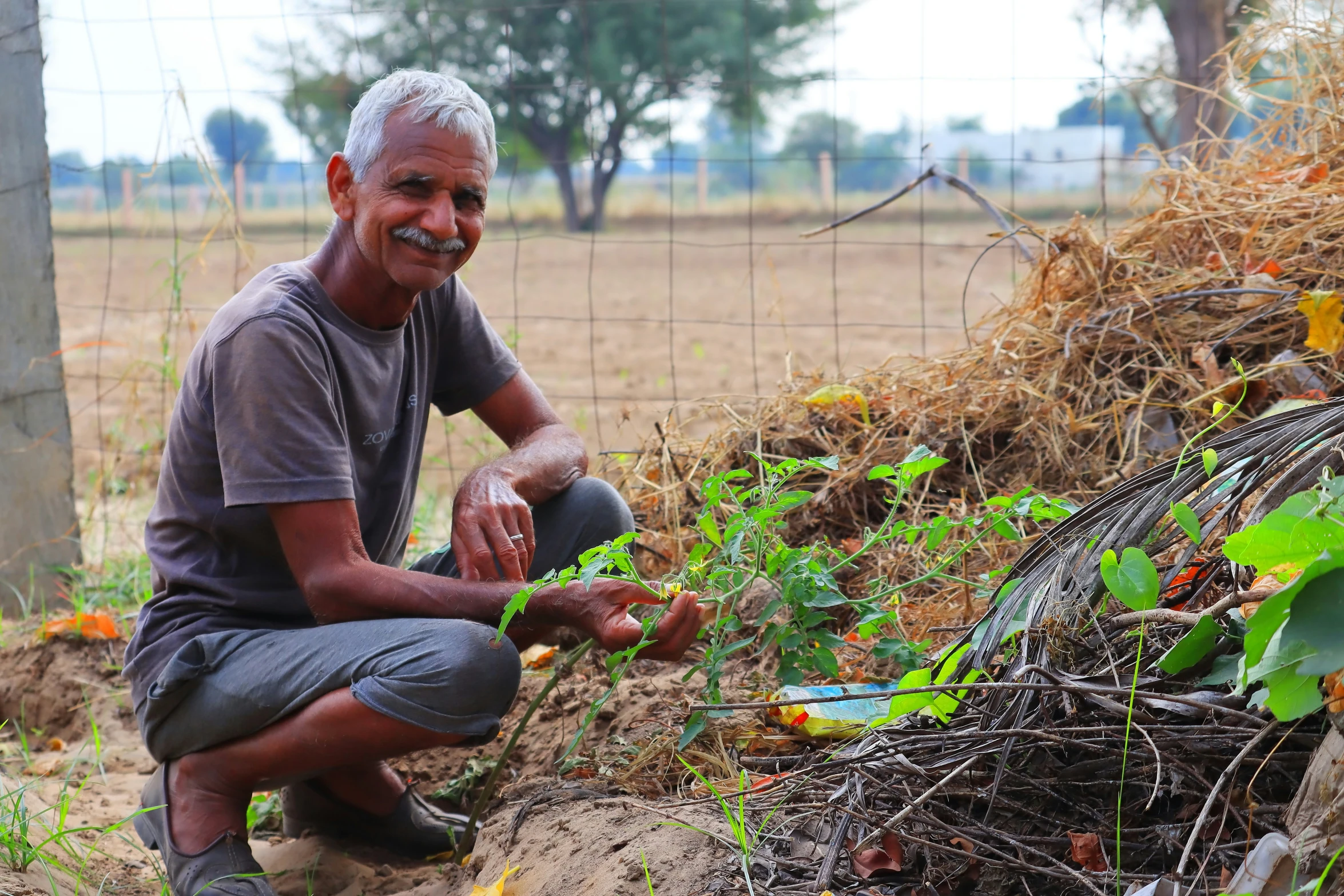 a man with a moustache in a farm setting