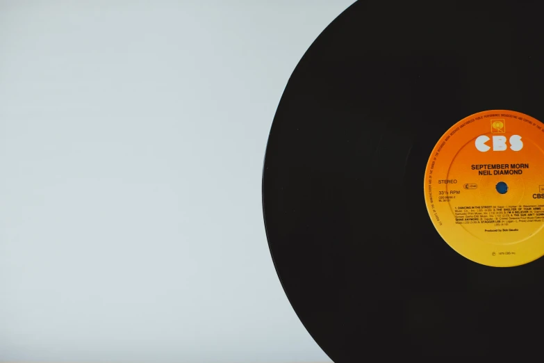 an orange and black record with white writing