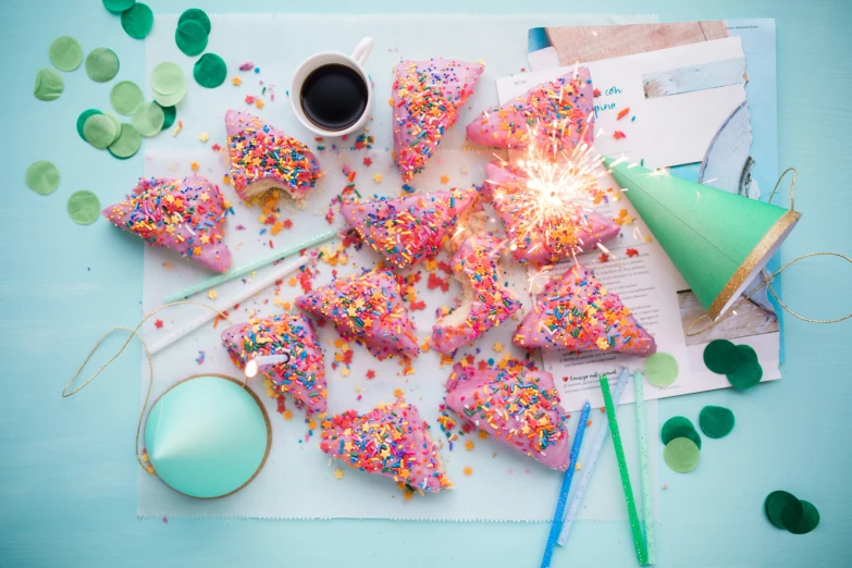 sprinkles and confetti on the table and in cups