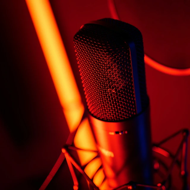 a microphone is lit up by bright light