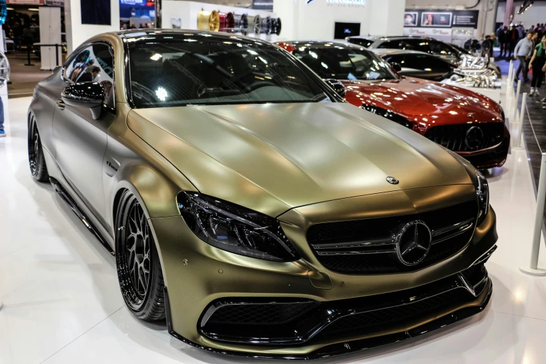 a car is on display in a showroom