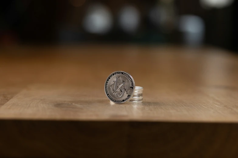 a coin sits on top of a table